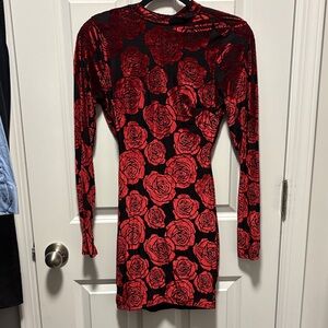 AKIRA Red Rose Long Sleeve Dress